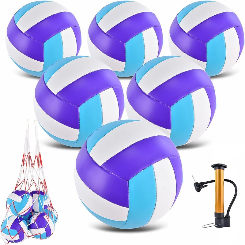 ELKCIP 6 Pack Volleyballs Official Size 5, Waterproof Soft Bulk Recreational Volley Balls with Pump and Net Bag for Indoor Outdoor Beach Pool Water Sand Game Training Match for Beginner Teenager - Image 1